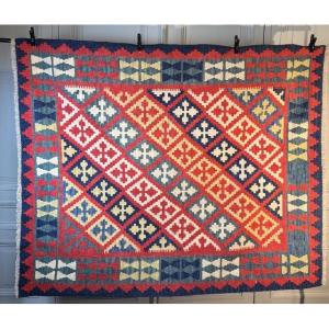 Polychrome Geometric Kilim Rug 20th Century Work