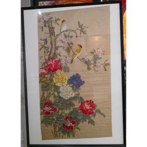 China - Suzhou - Silk Painting - Flowers, Peonies And Birds