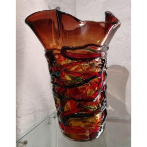 Master Glassmaker Sergio Constantini (1956) Large Cornet Vase - Murano - Italy