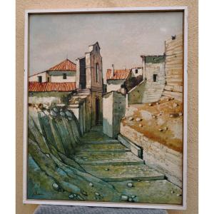 Jean Thomas (1923-2019) Oil On Canvas - "old Ramparts In Ubeda"