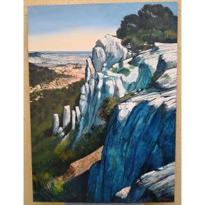 Jean Thomas (1923-2019) Oil On Canvas - "provence - Panorama De La Farlède"