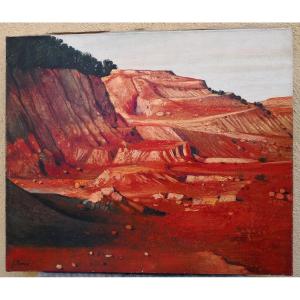 Jean Thomas (1923-2019) Oil On Canvas - "provence - Bauxite Mine In Thoronet"