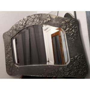 Art Deco Mirror, 1900 In Repoussé Pewter