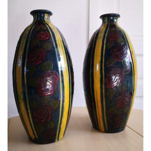 Pair Of Large Glazed Ceramic Vases - Savoie - Circa 1930/40