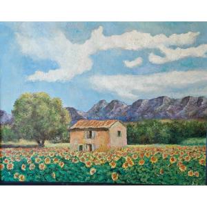 Sunflower Fields In Provence - Oil On Canvas Signed Gluzac (1952-2023) Ref A22