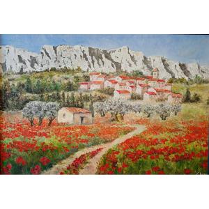 Provençal Village At The Foot Of The Alpilles - Oil On Canvas Signed Gluzac (1952-2023) Ref A1