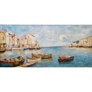 Small Rowboats Returning From Fishing - Oil On Canvas Signed Gluzac (1952-2023) Ref M38