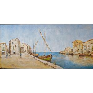 Small Fishing Port - Oil On Canvas Signed Gluzac (1952-2023) Ref M39