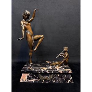 Art Deco Bronze Sculpture – Dancer And Flute Player