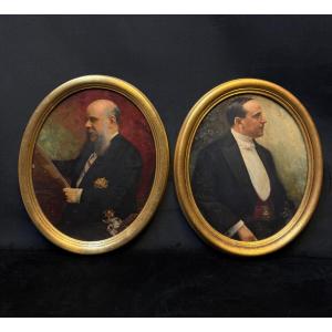 Pair Of Portraits Of Notable Figures, In Oval Medallions, Late 19th Century