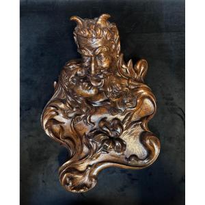 Late 19th-century Walnut Sculpture – Demonic Figure Embracing A Woman, Symbolist Art