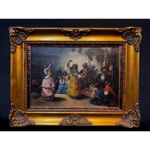 Oil On Panel, Spanish/gypsy Dance Scene, Signed “cortez”