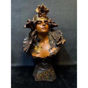 Art Nouveau Terracotta Bust Of Semiramis – Signed Foretay, Swiss Sculptor – H. 69 Cm