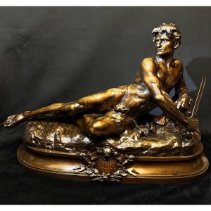 Léon Bonduel (1857-1928) – The Alert, 1889 – Large Bronze, Salon 1890 – 80 Cm