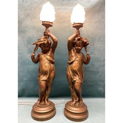 Pair Of Putti Floor Lamps