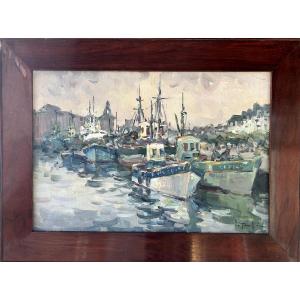 Jean Louis Le Toullec, Port Of Concarneau, Oil On Canvas