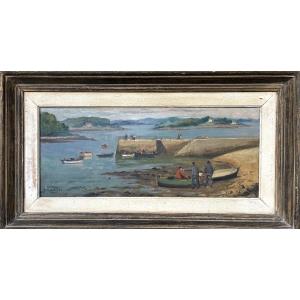Pierre Plouhinec, Slipway Of île Tudy, Oil On Wood