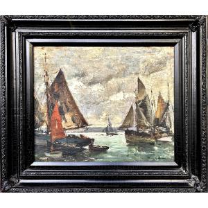 Paul Morchain, Tuna Boats In Concarneau, Oil On Panel