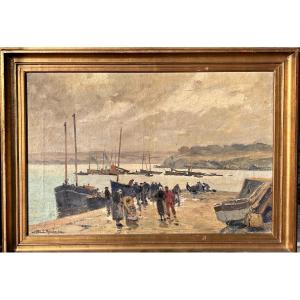 Paul Morchain, Sardine Landing Near Douarnenez, Oil On Canvas