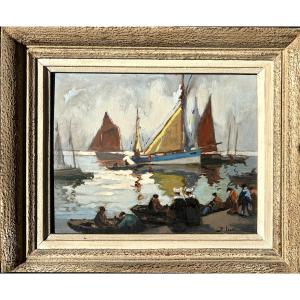 Fernand Jeanneau, Tuna Boats At Concarneau, Oil On Panel