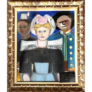 Jacques Gautier Dit Tal'houarn, Breton Portraits, Gouache