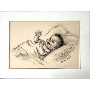 Germaine Bouret, Portrait Of A Baby, Charcoal