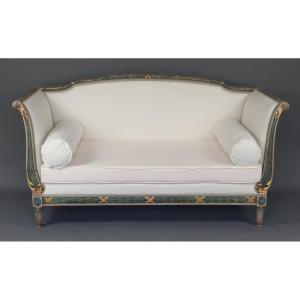 Large Louis XVI Sofa / Daybed In Rechampi And Gilded Lacquered Wood