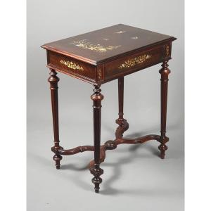 Art Nouveau Period Side Table In Brass And Mother Of Pearl Marquetry