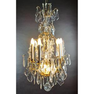 Large Chandelier In Gilt Bronze And Baccarat Crystal