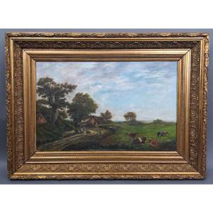 Animated Countryside Landscape - Oil On Canvas Signed Collignon