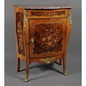Louis XV Style Sideboard In Marquetry And Gilt Bronze