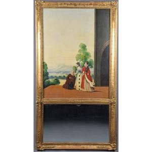 Restoration Trumeau In Gilded Wood And Oil On Canvas - La Charité
