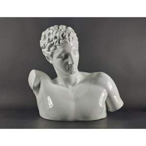 Large Bust Of Hermes In White Emailled Ceramic