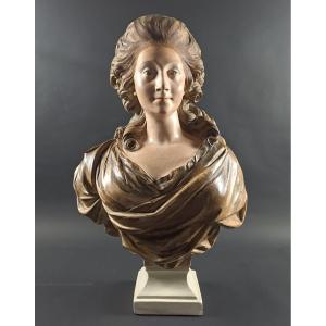 Large Terracotta Bust - Lady Of Quality In The 18th Century Style