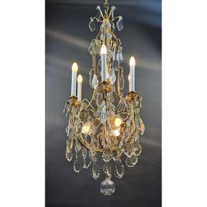 Crystal And Gilded Bronze Cage Chandelier