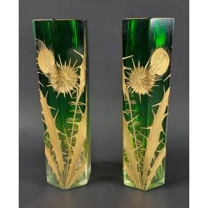 Pair Of Crystal Vases With Thistles – Maison Moser – Art Nouveau Period