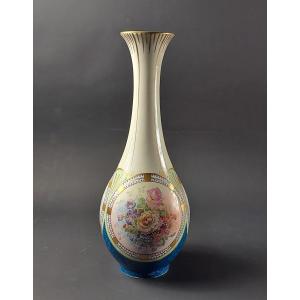 Large Art Deco Vase In Limoges Porcelain, Signed Lucien Michelaud 