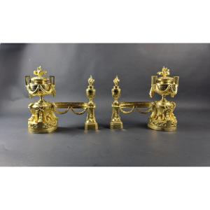 Pair Of Napoleon III Gilt Bronze Fire Dogs/fire Dogs