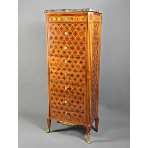 Large Week Chest/chiffonier, Transition Style, In Latticework And Quatrefoil