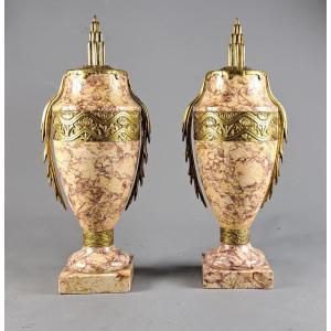 Pair Of Art Deco Marble And Gilt Bronze Cassolettes