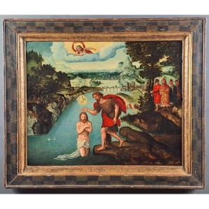 Important 16th Century Flemish School - Baptism Of Christ - Entourage Of Lucas Gassel