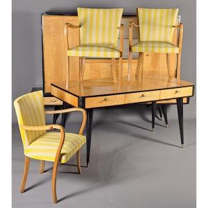 Rare Cabinet Set - Bookcase, Desk, Armchairs - 50's Design