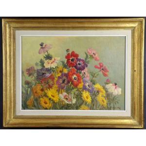 Daniel Bidon - Oil On Panel - Throw Of Flowers