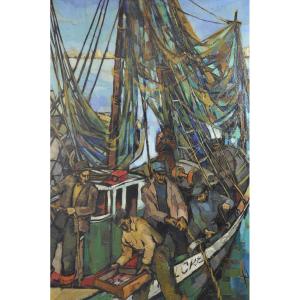 Large Oil On Canvas Signed Jori Duran - Return From Fishing