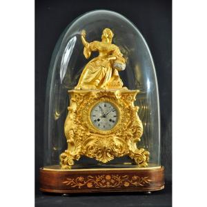 Madame De Sévigné 19th Century Gilt Bronze Clock With Leaf