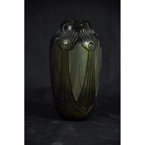Partially Frosted Glass Vase Art Deco Period Signed Legras