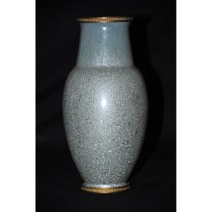 Sarreguemines Art Nouveau Enameled Ceramic Vase From The Early 20th Century