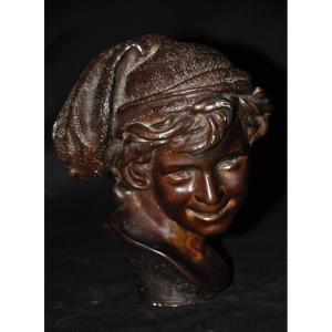 Jean-baptiste Carpeaux Head Of The Neapolitan Fisherman Child Bronze Signed 19th Century