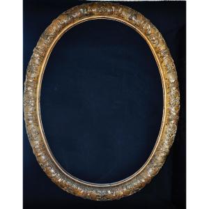 Oval Frame In Solid Carved Oak, 18th Century, Rococo Style