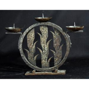 Michel Zadounaisky Candle Holder Signed Hammered, Riveted Circa 1940